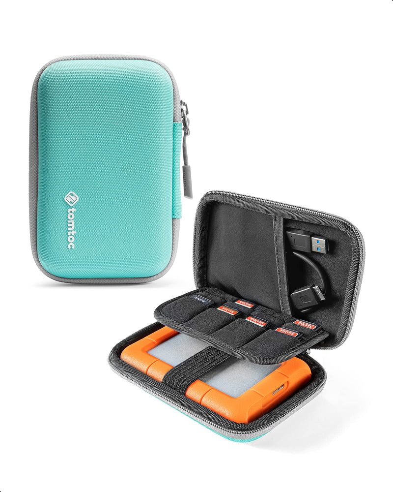  [AUSTRALIA] - tomtoc Carrying Case for 2.5-inch External Hard Drive, EVA Shockproof Portable Bag for Western Digital | Toshiba | Seagate | LaCie | HGST Hard Drive, Travel Pouch with 8 Slots for USB Stick / SD Cards Turquoise