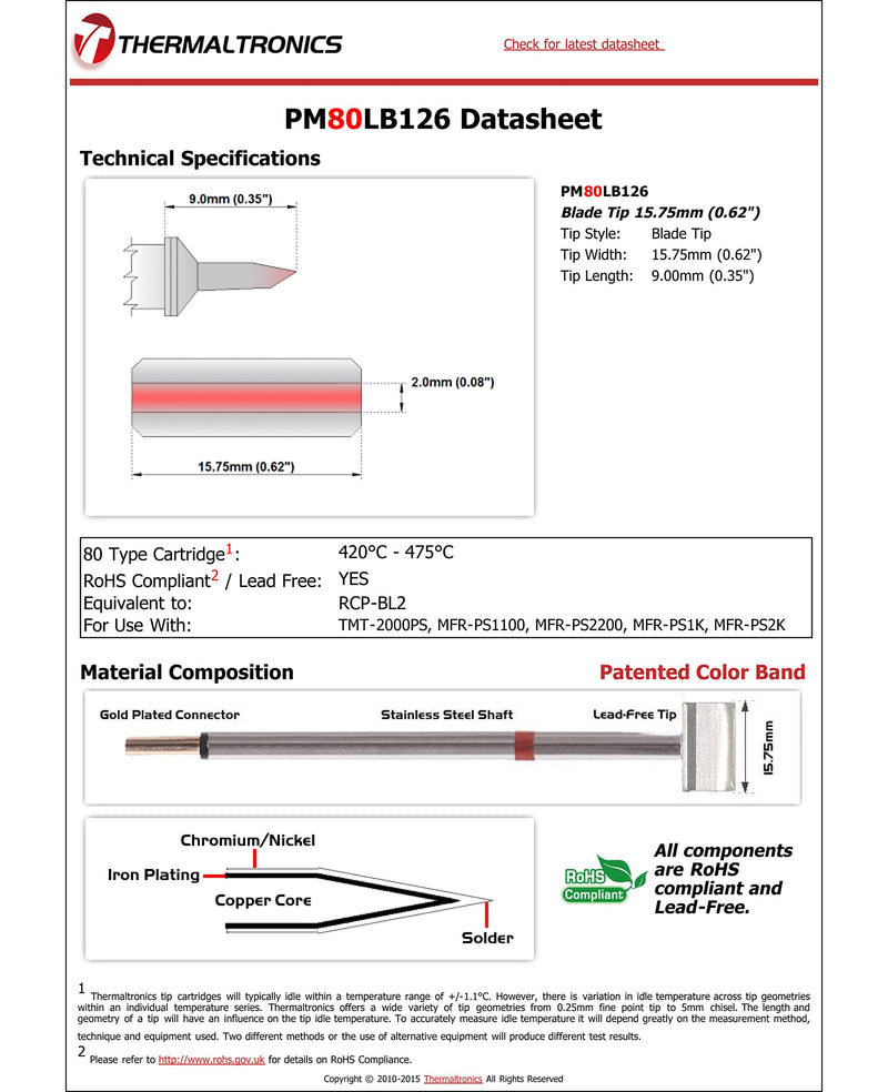  [AUSTRALIA] - Thermaltronics PM80LB126 Blade Tip 15.75mm (0.62in) interchangeable for Metcal RCP-BL2