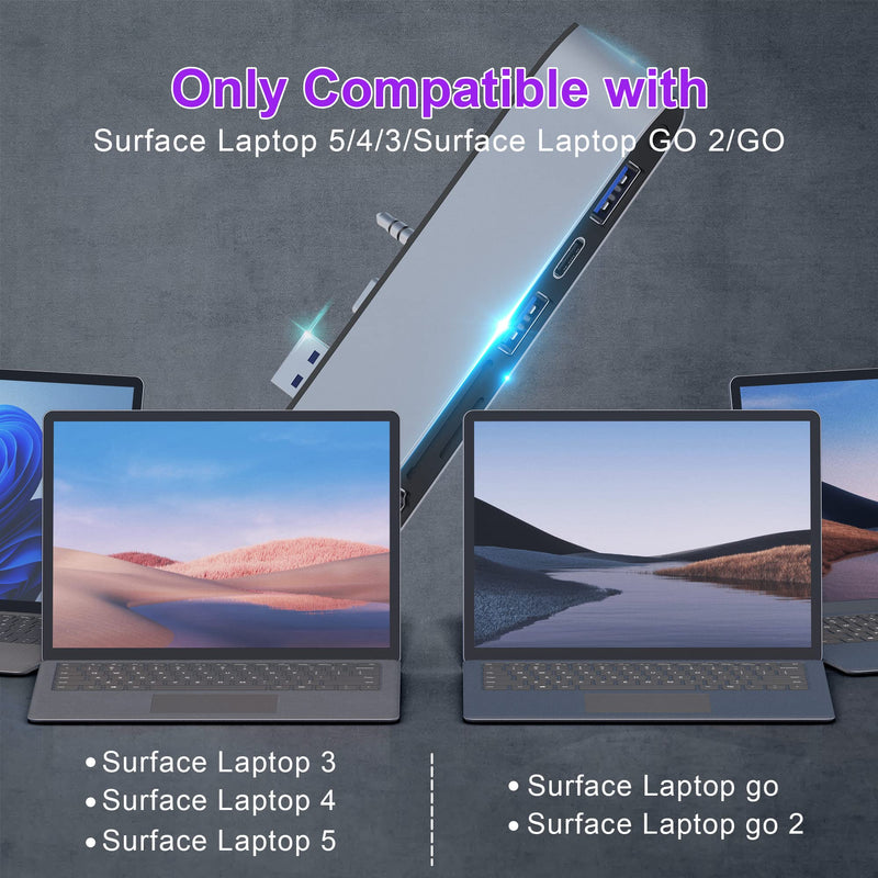  [AUSTRALIA] - Surface Laptop 5/Laptop 4/Laptop 3/Laptop Go/Laptop Go2 Hub Docking Station with 4K@30HZ HDMI +2*USB 3.0 +USB-C +SD TF Card Slot +3.5mm Audio Adapter for Surface Laptop 3/4/5/Laptop Go/Go2