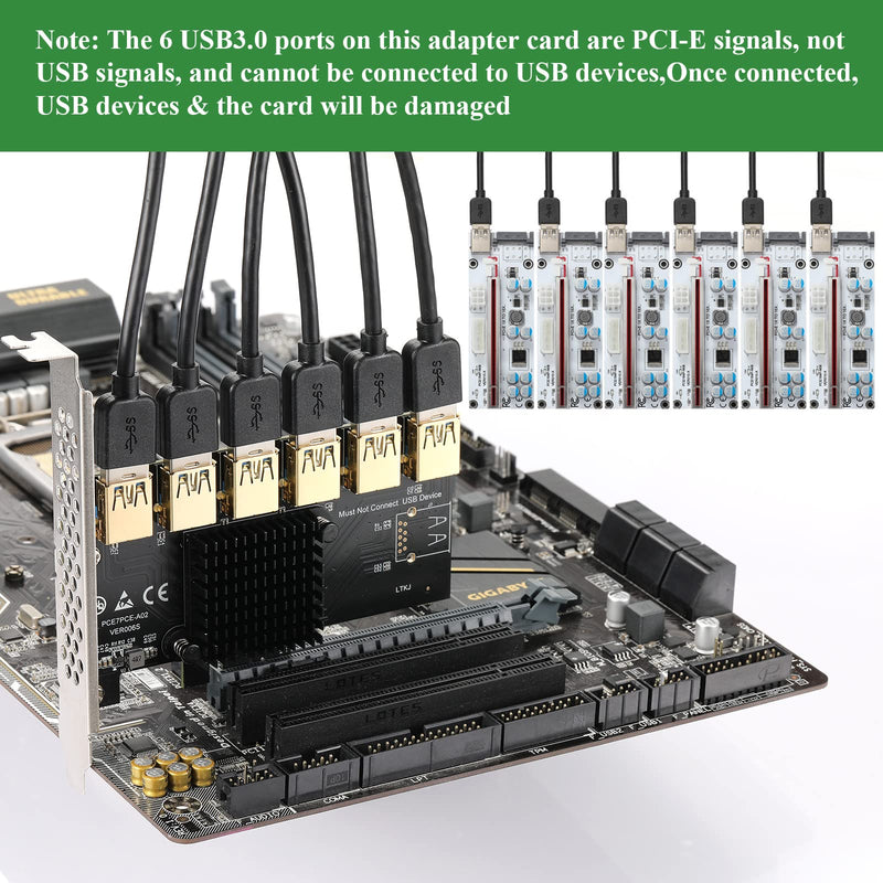  [AUSTRALIA] - MZHOU PCI-E 1 to 6 USB Slots Riser Card - Higher Stability USB 3.0 Adapter Multiplier Card for Bitcoin Mining Compatible with Windows Linux Mac PCIE 1X to 6USB-1
