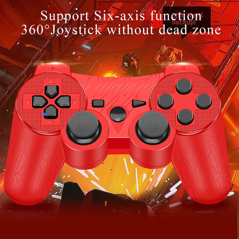  [AUSTRALIA] - PS-3 Controller Wireless, 2 Pack Rechargeable PS-3 Remote Controller, Circuit Pattern Double Shock 6-axis Joy-Stick Gamepad Compatible for Play-Station 3 Console Game, with Charger Cable Red Blue