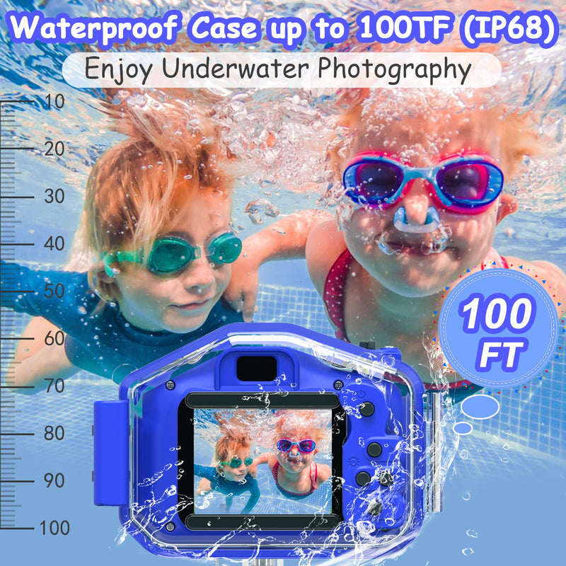  [AUSTRALIA] - DEKER Kids Waterproof Camera for 3-12 Year Old Boys Christmas Birthday Gifts Toys Children Mini Underwater Digital Action Camcorder, 2 Inch IPS Screen with 32GB Card (Dark Blue) Dark Blue