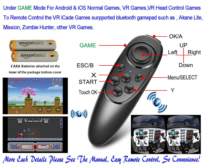  [AUSTRALIA] - VR Remote Controller Gamepad Bluetooth Control VR Video, Game, Selfie, Flip E-Book/PPT/Nook Page, Mouse, in Virtual Reality Headset PC Tablet Laptop iPhone Smart Phone VR-Remote With Battery