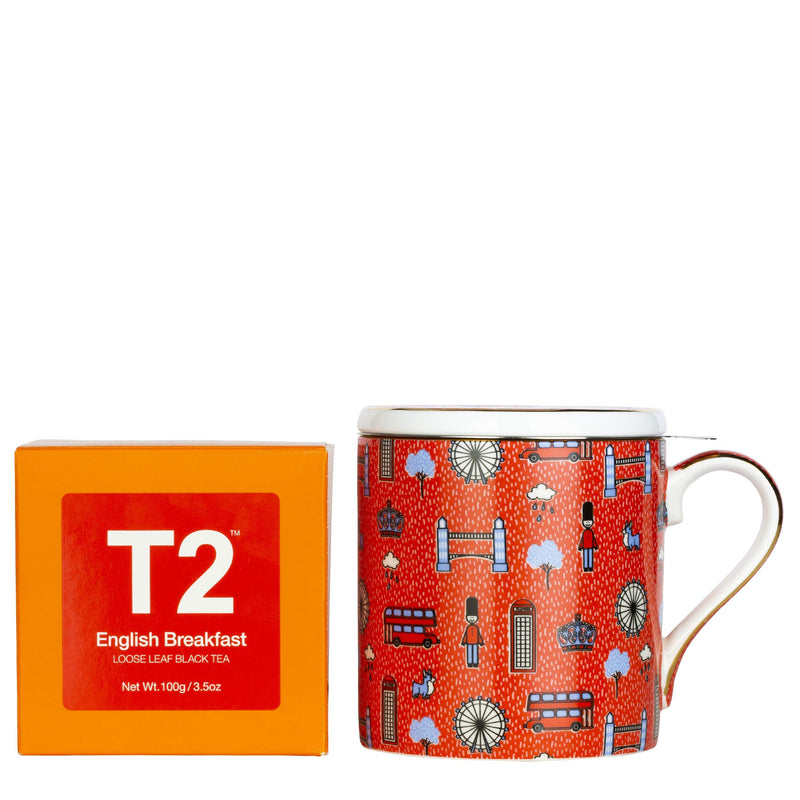 [AUSTRALIA] - T2 Tea Iconic Fine Bone China Mug with Stainless Steel Infuser, English Breakfast (400ml / 13.5floz), Glass, 400 milliliters, H210BC946