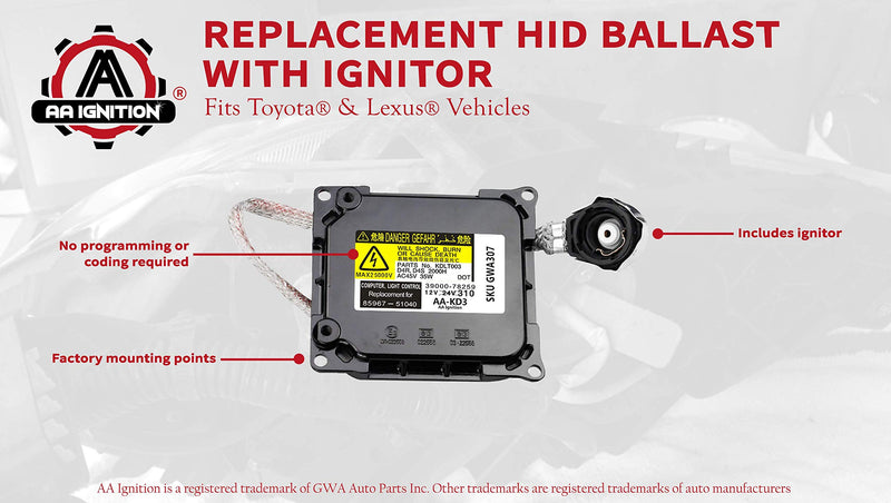 HID Ballast with Ignitor - Xenon Headlight Control Unit - Replaces 85967-51040, 81107-33761, 81107-30D30, DDLT003, KDLT003 -Compatible with Toyota & Lexus Vehicles - SC430, ES350, LS460, Prius, Avalon - LeoForward Australia