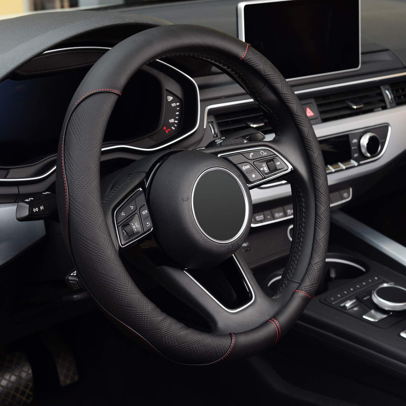 KAFEEK Steering Wheel Cover, Universal 15 inch, Black Microfiber Leather, Anti-Slip, Odorless - LeoForward Australia