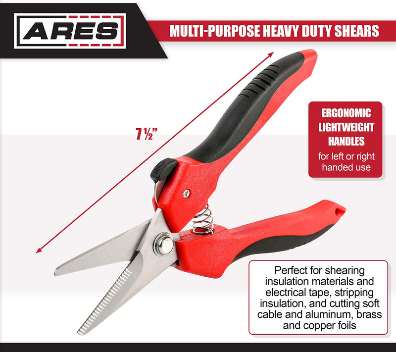  [AUSTRALIA] - ARES 32005 - 7 1/2-Inch Multi-Purpose Shears - Finely Serrated High Carbon Stainless Steel Blades - Cuts Wire, Insulation, Soft Cable and More