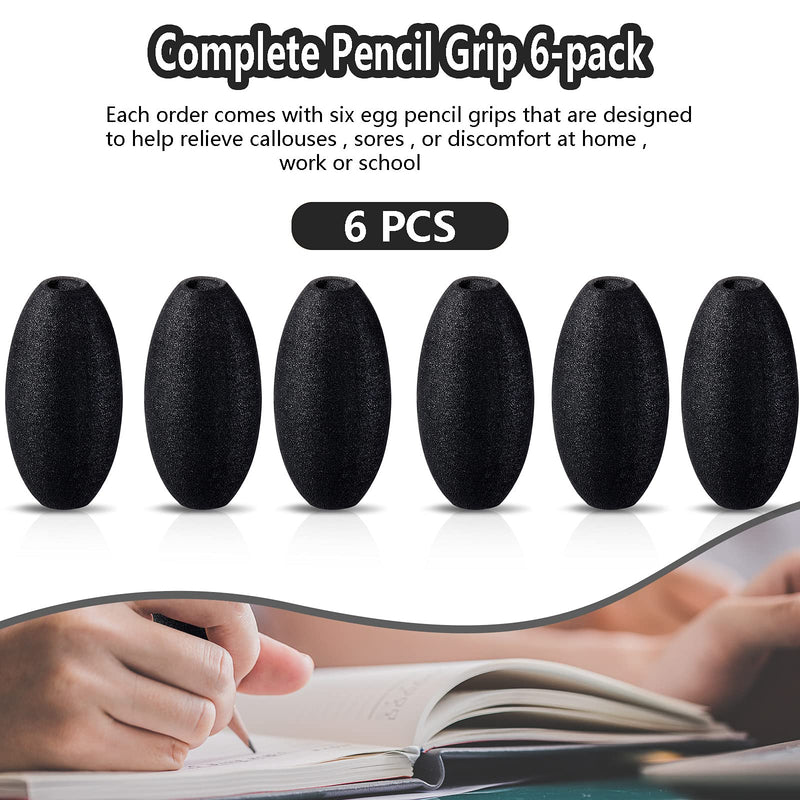  [AUSTRALIA] - Zonon Pencil Grips for Kids Adults Foam Egg Grips Pen Grips Cushioned Holders Writing Aid Trainer for Handwriting Drawing Preschool Supplies Right or Left Hand Use, 6 Pieces (Black) Black