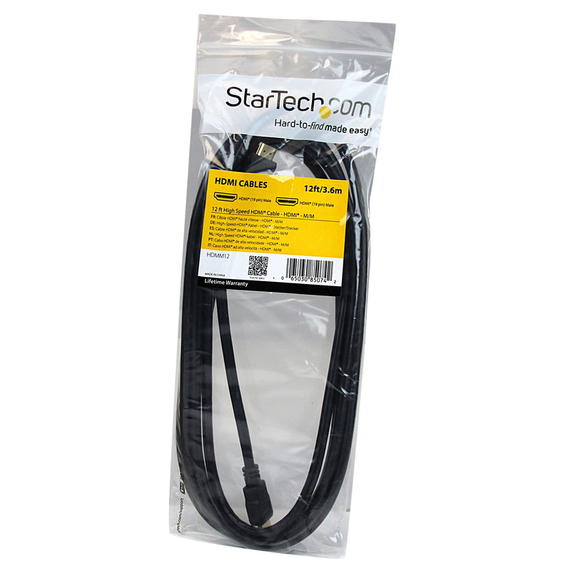 StarTech.com 12ft (3.7m) HDMI Cable - 4K High Speed HDMI Cable with Ethernet - UHD 4K 30Hz Video - HDMI 1.4 Cable - Ultra HD HDMI Monitors, Projectors, TVs & Displays - Black HDMI Cord - M/M (HDMM12) 12 ft / 3.5m - LeoForward Australia