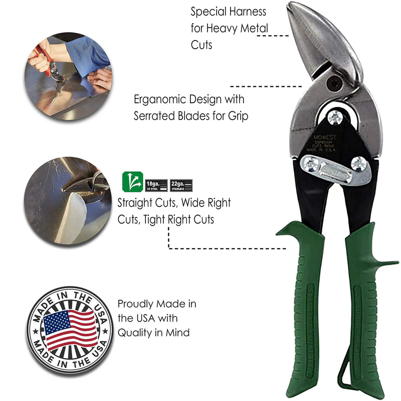  [AUSTRALIA] - Midwest Tool and Cutlery Aviation Snip - Right Cut Offset Stainless Steel Cutting Shears with Forged Blade & KUSH'N-POWER Comfort Grips - MWT-SS6510R