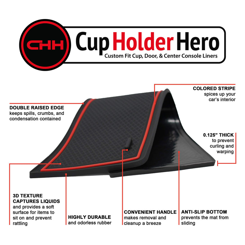  [AUSTRALIA] - CupHolderHero for Ford Mustang 2015-2020 Custom Liner Accessories - Premium Cup Holder, Console, and Door Pocket Inserts 5-pc Set (Red Trim) Red Trim