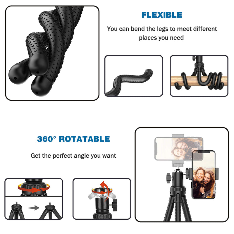  [AUSTRALIA] - Phone Tripod, Portable Cell Phone Camera Tripod Stand with Wireless Remote, Flexible Tripod Stand for Selfies/Vlogging/Streaming/Photography Compatible with All Cell Phone, Sports Camera GoPro