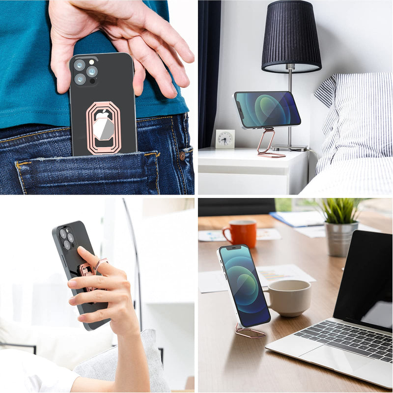  [AUSTRALIA] - Phone Ring Holder Finger Kickstand, 360° Rotation Metal Phone Grip for Magnetic Car Mount Foldable Cell Phone Stand Compatible with Most Smartphones Silver Rose Gold