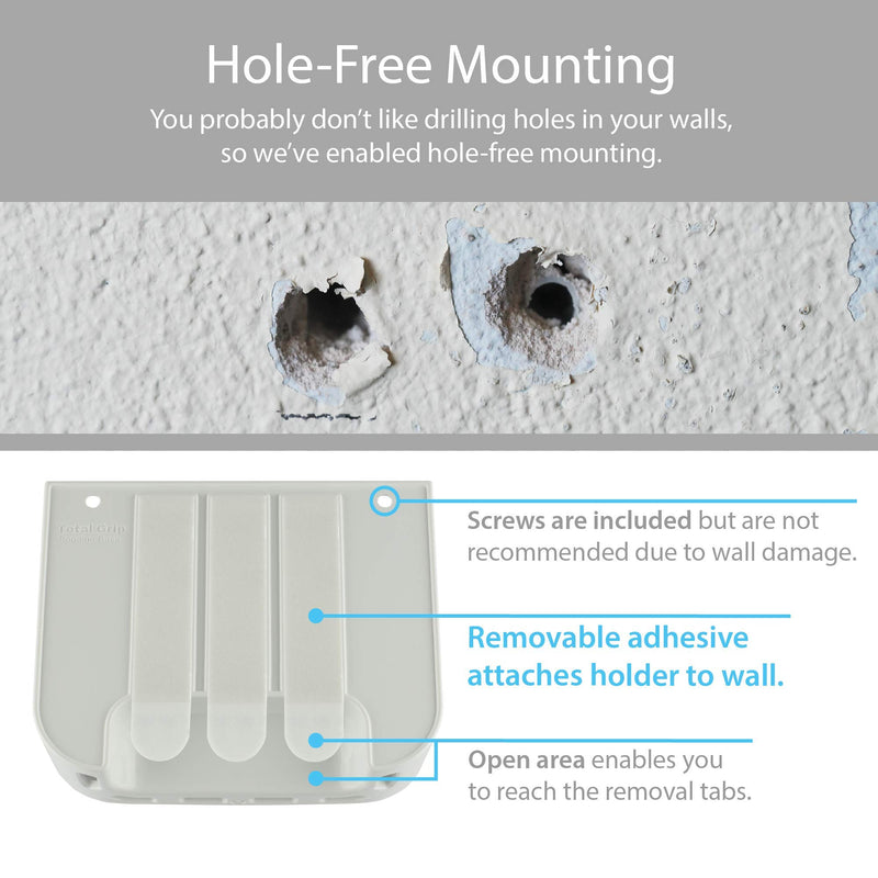 TotalMount Hole-Free Remote Holder - Eliminates Need to Drill Holes in Your Wall (For 2 or 3 Remotes - White - Quantity 1) - LeoForward Australia