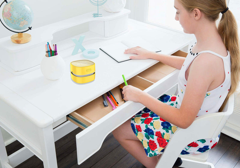  [AUSTRALIA] - ODISTAR Desktop Vacuum Cleaner, Mini Table dust Sweeper Energy Saving,High Endurance up to 120 mins, Cordless&360º Rotatable Design for Cleaning Hairs,Crumbs,Computer Keyboard,Piano,car(Yellow) Yellow