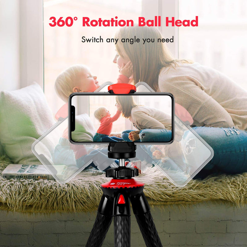  [AUSTRALIA] - Tripod for iPhone, Fotopro Flexible Camera Tripod with Remote for iPhone 12 XS,Samsung, Waterproof and Anti-Crack Phone Tripod Stand for GoPro, Portable Travel Tripod for Live Streaming Vlogging Video Black and red