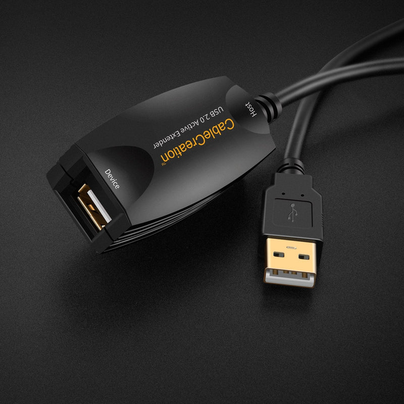  [AUSTRALIA] - CableCreation Active USB 2.0 Extension Cord (16.4 FT), USB A Male to A Female Repeater Cable, Compatible with Oculus Rift, Printer, Scanner, Keyboard, Game Console, Security Camera, Black, 5 Meters USB 2.0-1Pack