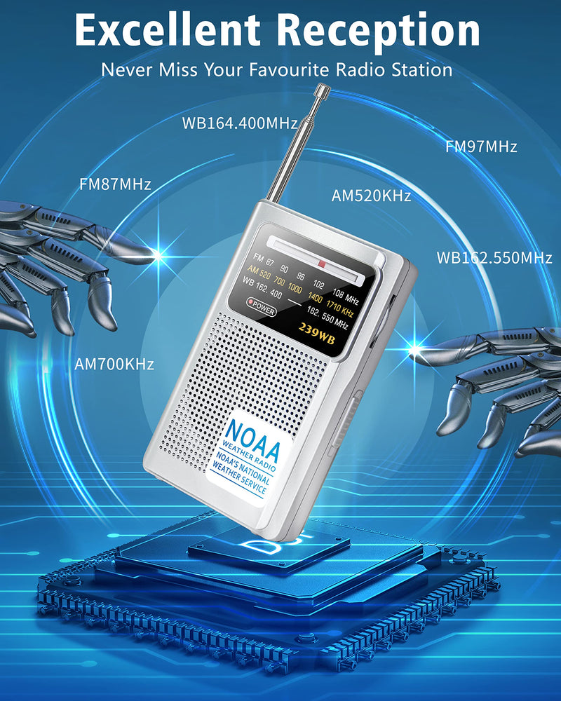  [AUSTRALIA] - NOAA Weather Radio-Emergency AM FM Battery Operated Portable Transistor Radios with Best Reception,3.5mm Earphone Jack,Powered by 2AA Battery for Running,Walking,Hurricane Supplies for Home