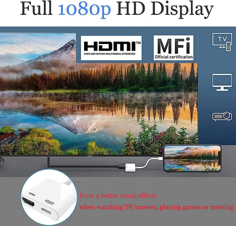  [AUSTRALIA] - Lightning to HDMI Adapter [Apple MFi Certified],iPhone to HDMI Adapter 1080P HD Digital AV Adapter Screen Connector Cable with Charging Port Lightning to HDMI for iPhone iPad to HDTV/Projector/Monitor White