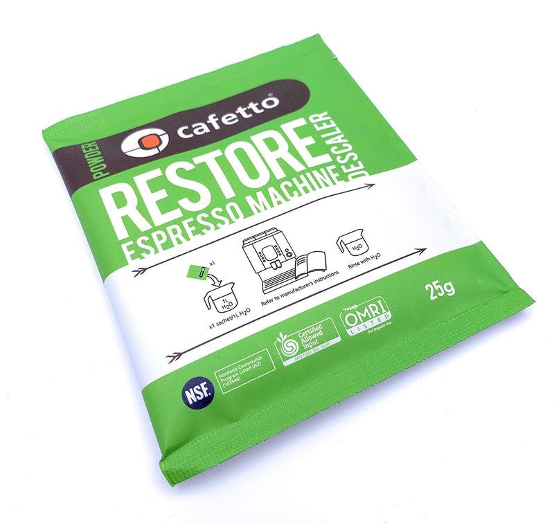  [AUSTRALIA] - Cafetto Restore Espresso Machine Descaler, Coffee Machine Cleaning Powder for Use In Organic Systems (4 Single Use Packets) 4 Single Use Packets