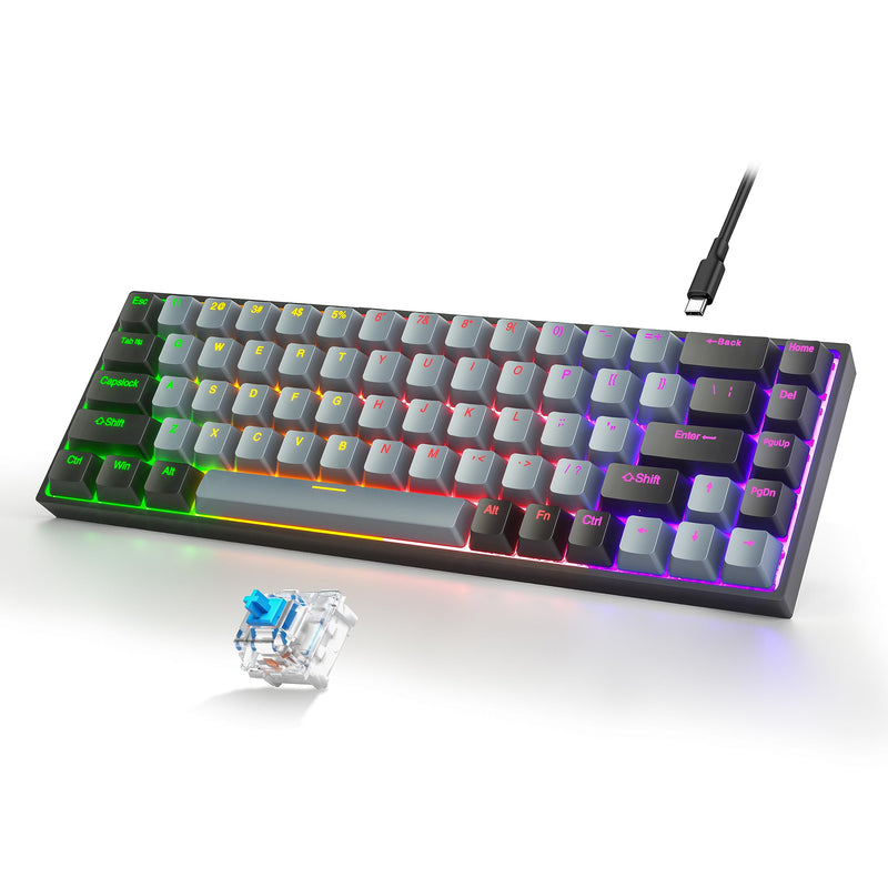  [AUSTRALIA] - 60% Percent Mechanical Gaming Keyboard, RGB Backlit 68 Keys Ultra-Compact Wired Keyboard with Detachable Type-C Cable, Full Anti-Ghost, Blue Switch Portable Mini Keyboard for Windows PC Mac Xbox Gamer