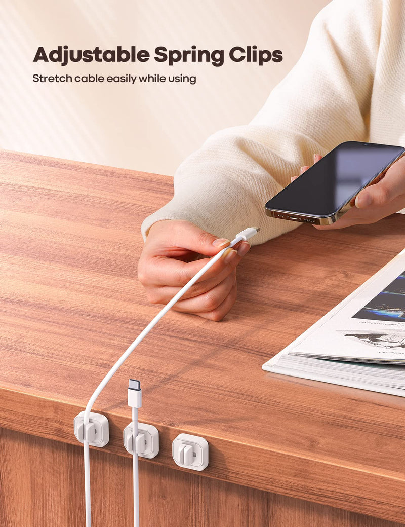  [AUSTRALIA] - 5Pack Cable Spring Holder Clips, Cord Organizer for Desk - Lamicall Adjustable Cord Clip, Wire Holder Organizer, Phone USB Charger Cable Holder, White 1Slot-5Pack