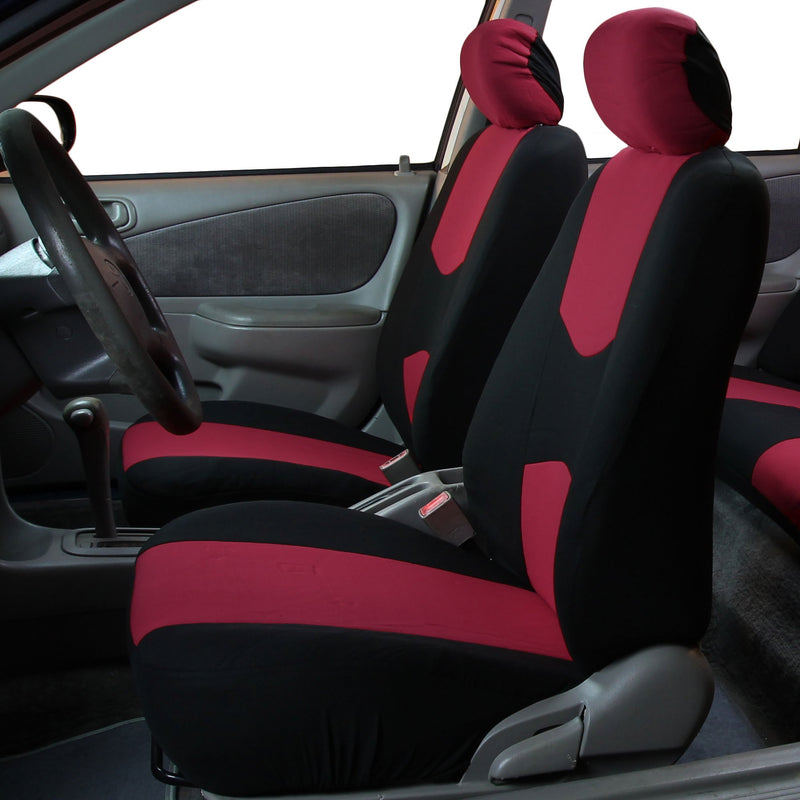  [AUSTRALIA] - FH Group FB050102 Flat Cloth Seat Covers (Burgundy) Front Set – Universal Fit for Cars Trucks & SUVs