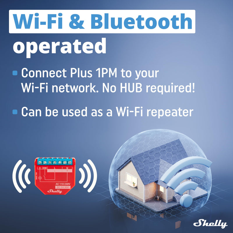  [AUSTRALIA] - Shelly Plus 1PM | WLAN & Bluetooth relay switch with current measurement Smart Home Home Automation| Works with Alexa & Google Home| iOS & Android app| No hub required | DIY lamps control single pack single