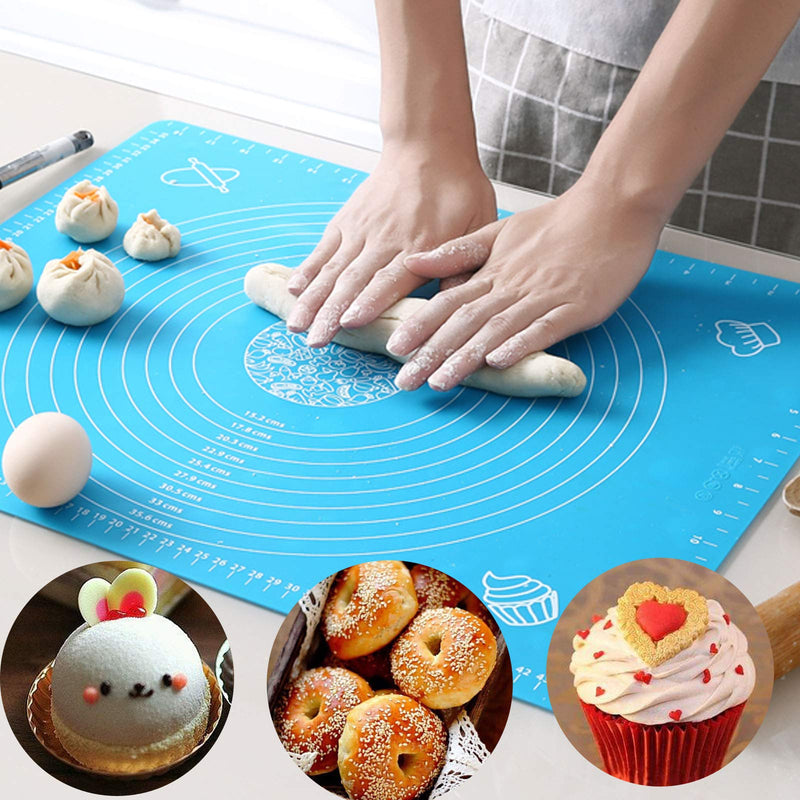  [AUSTRALIA] - Haozcl Silicone Baking Mats For Oven,Large Full Size 25" x 18",Baking Supply With Dough Scraper,Bread Making Tools And Supplies,Macaron Silicone Cookie Baking Mats（Blue）