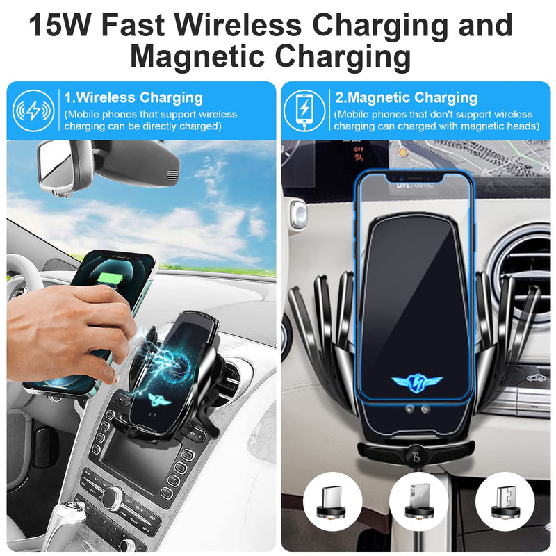  [AUSTRALIA] - Wireless Car Charger,15W Qi Fast Charging Smart Sensor Auto Clamping Air Vent Car Charger Phone Holder, Phone Mount for iPhone Samsung etc Most Qi-Enabled Smartphones (with QC 3.0 car Charger) Black