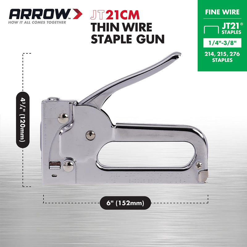  [AUSTRALIA] - Arrow JT21CM Professional Light Duty Staple Gun for Upholstery, Crafts, Office, Fits 1/4", 5/16”, or 3/8" Staples