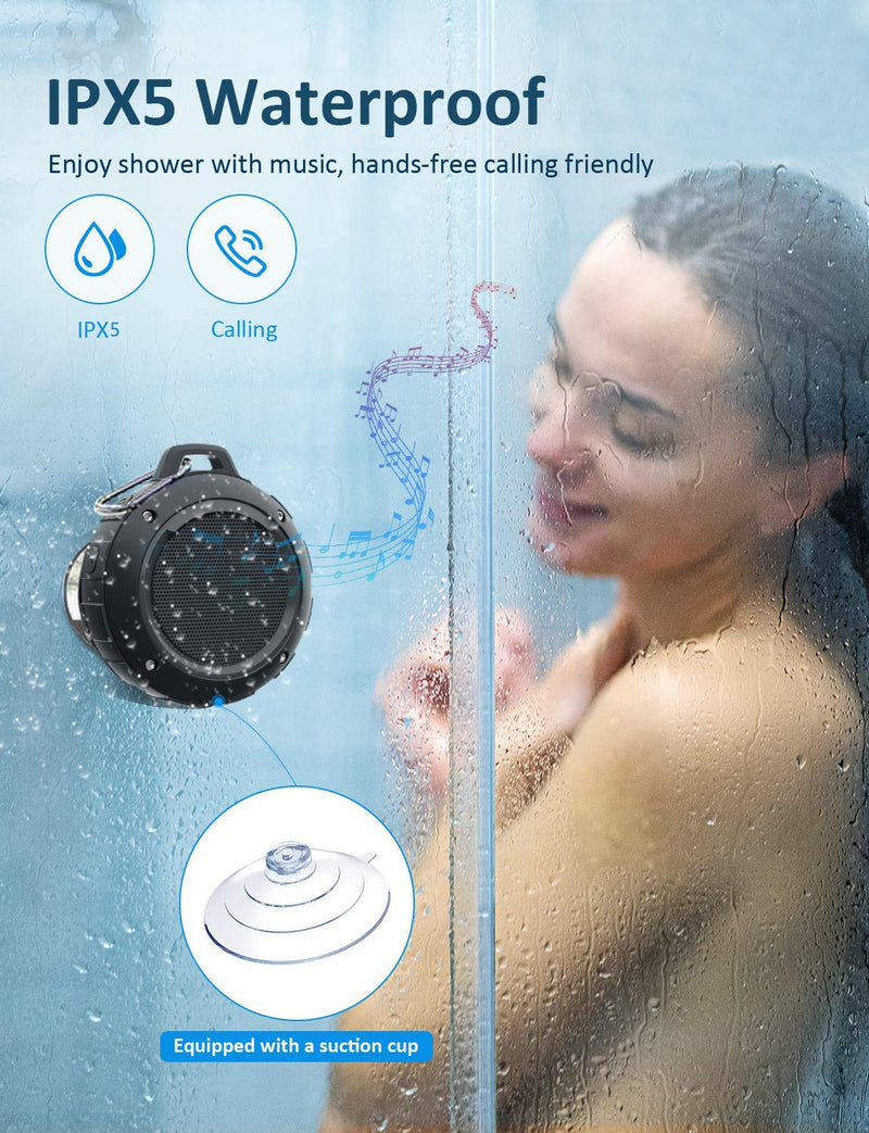  [AUSTRALIA] - Outdoor Waterproof Bluetooth Speaker,Kunodi Wireless Portable Mini Shower Travel Speaker with Subwoofer, Enhanced Bass, Built in Mic for Sports, Pool, Beach, Hiking, Camping (Black) Black