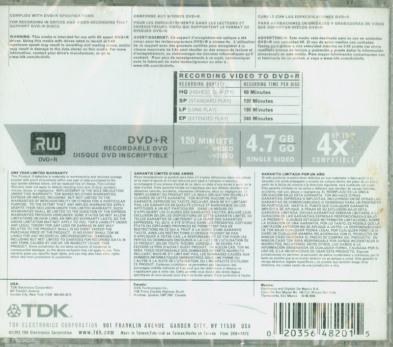  [AUSTRALIA] - TDK Systems DVD+R 4.7GB 4X 1PK (DVD+R47CBX)