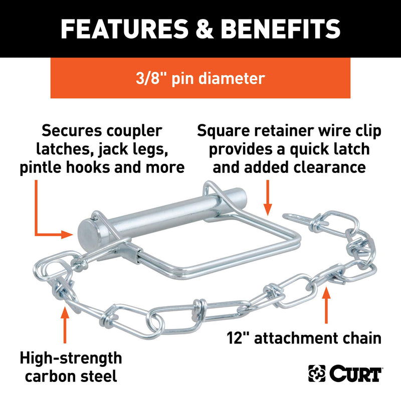  [AUSTRALIA] - CURT 28001 Trailer Coupler Pin with 12-Inch Chain, 3/8-Inch Diameter x 2-3/4-Inch Long