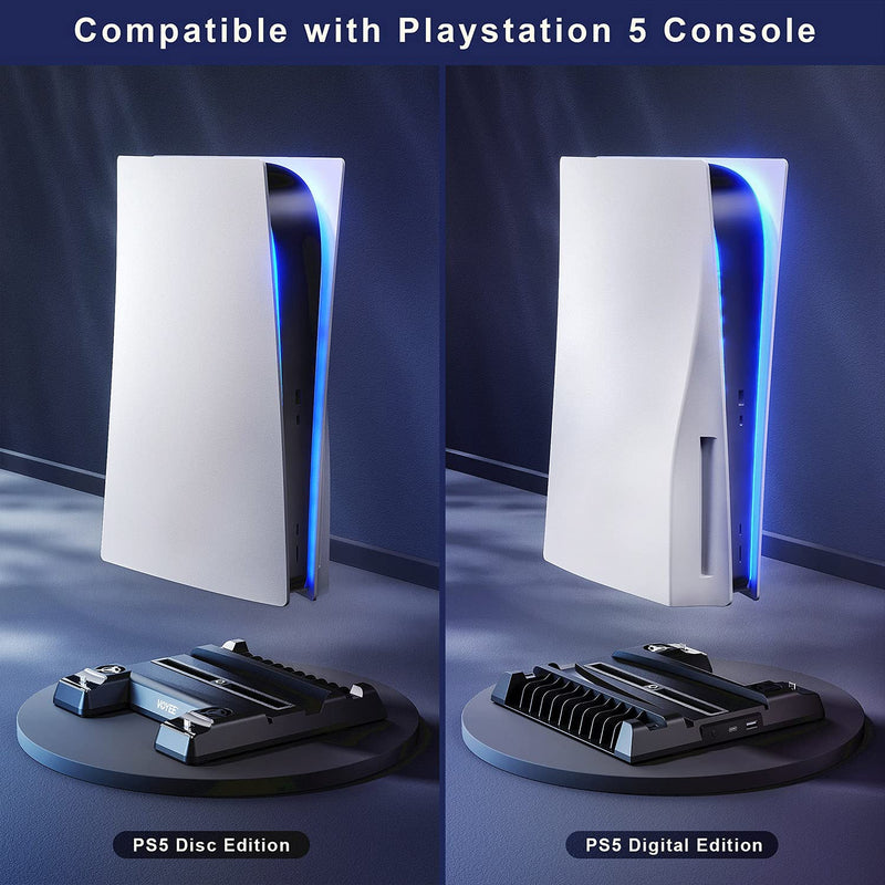  [AUSTRALIA] - PS5 Stand, VOYEE Vertical Stand Compatible with PS5 Playstation 5 with Cooling Fan, Daul Controller Charging Station - Black