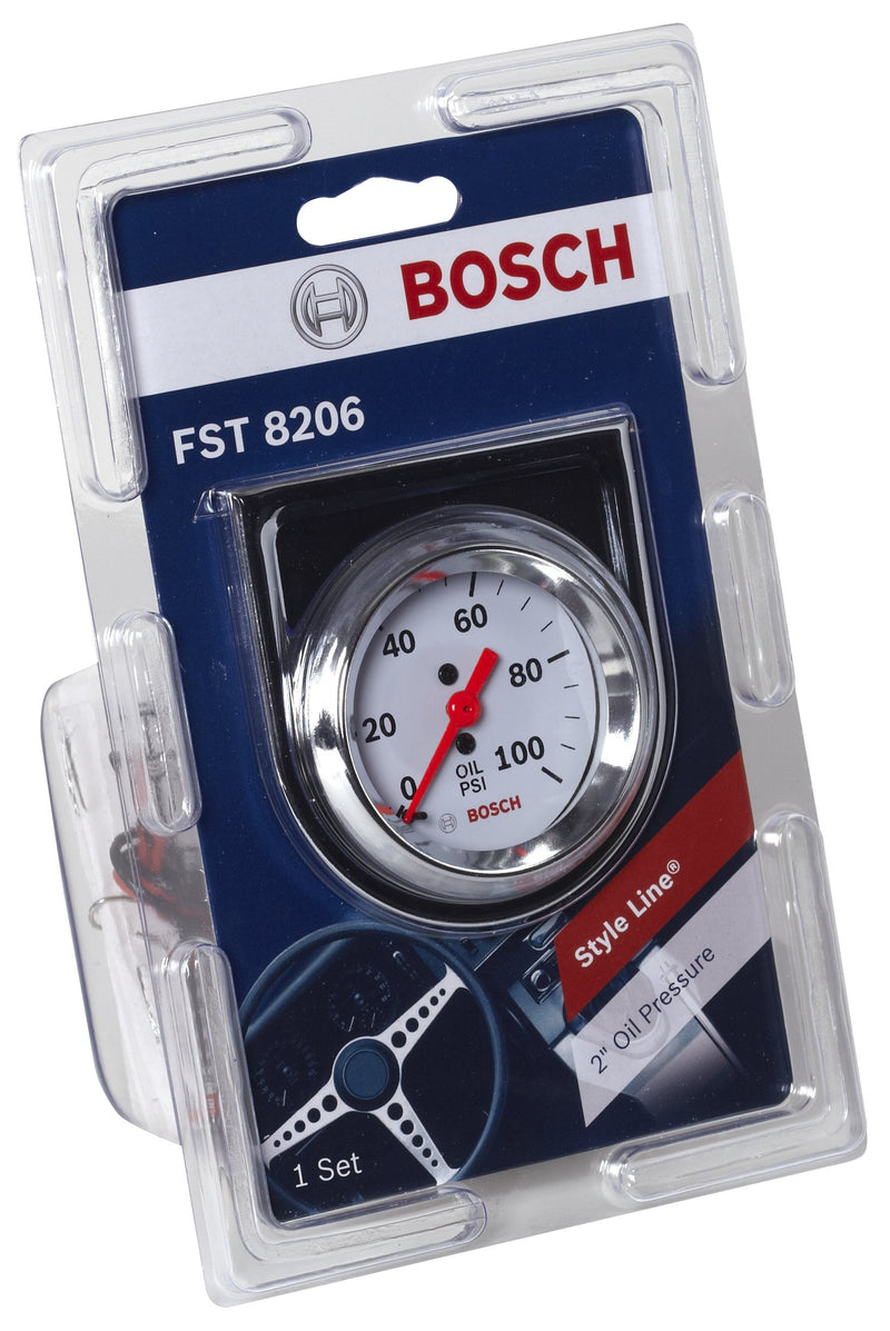  [AUSTRALIA] - Bosch SP0F000044 Style Line 2" Mechanical Oil Pressure Gauge (White Dial Face, Chrome Bezel)