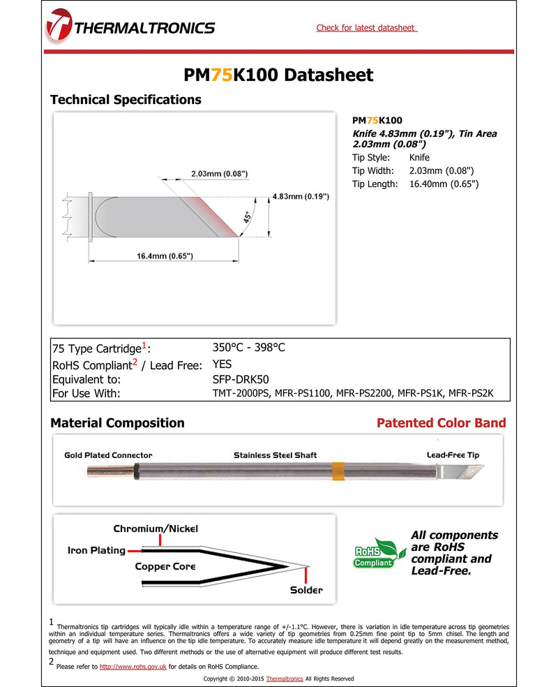  [AUSTRALIA] - Thermaltronics PM75K100 Knife 4.83mm (0.19in), Tin Area 2.03mm (0.08in) interchangeable for Metcal SFP-DRK50