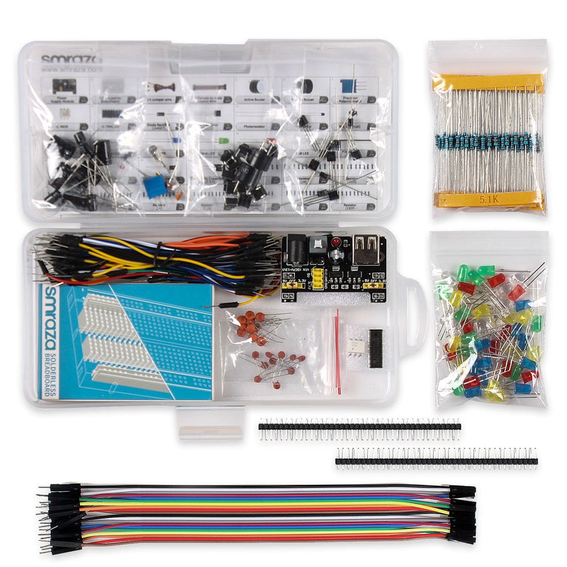  [AUSTRALIA] - Smraza Basic Starter Kit with Breadboard, Power Supply, Jumper Wires, Resistors, LED, Compatible with Arduino R3, Mega2560, Nano, Raspberry Pi