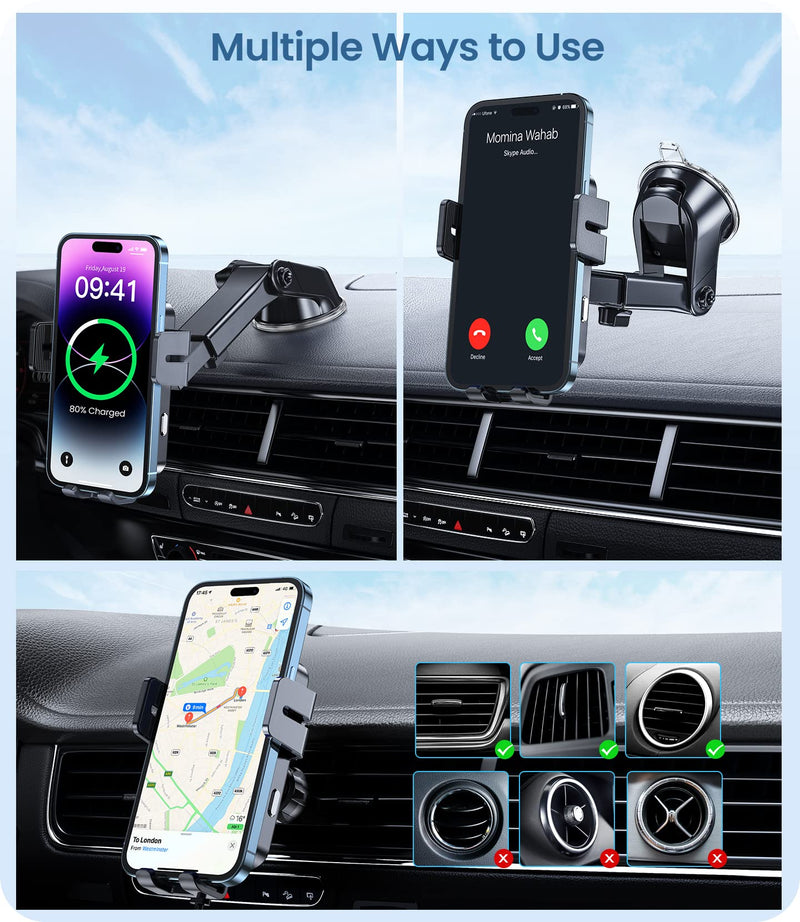  [AUSTRALIA] - Wireless Car Charger, MOKPR 3 in1 Long arm Car Mount, 15W Auto Clamping Car Charger Dash Windshield Air Vent Phone Holder Compatible with iPhone 14/13/13 Pro/12 pro/12/11/X/8, Samsung S23/S22/S21,etc