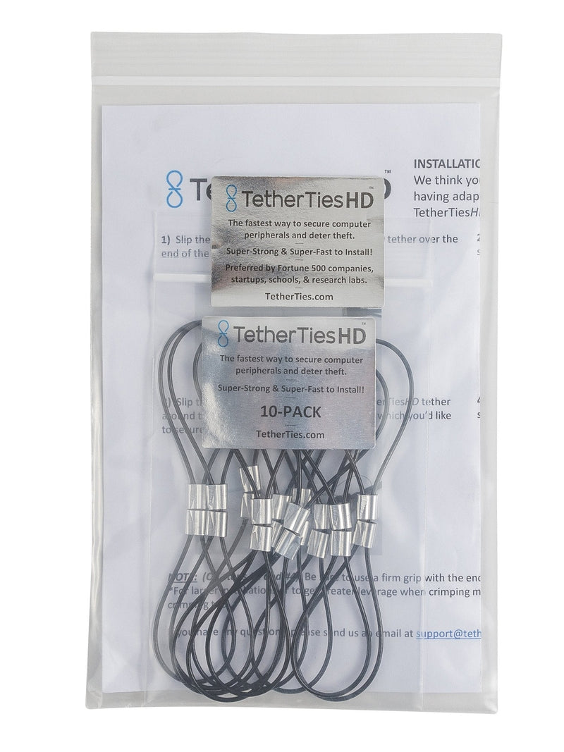  [AUSTRALIA] - TetherTies Heavy Duty Cable Tethers 10 Pack Black | Pre-Assembled, Tamper-Resistant Cable Tethers | Secure Your Computers, Adapters & Dongles | Easy Installation | Free Crimping Tool 10 Pack-Heavy-Duty