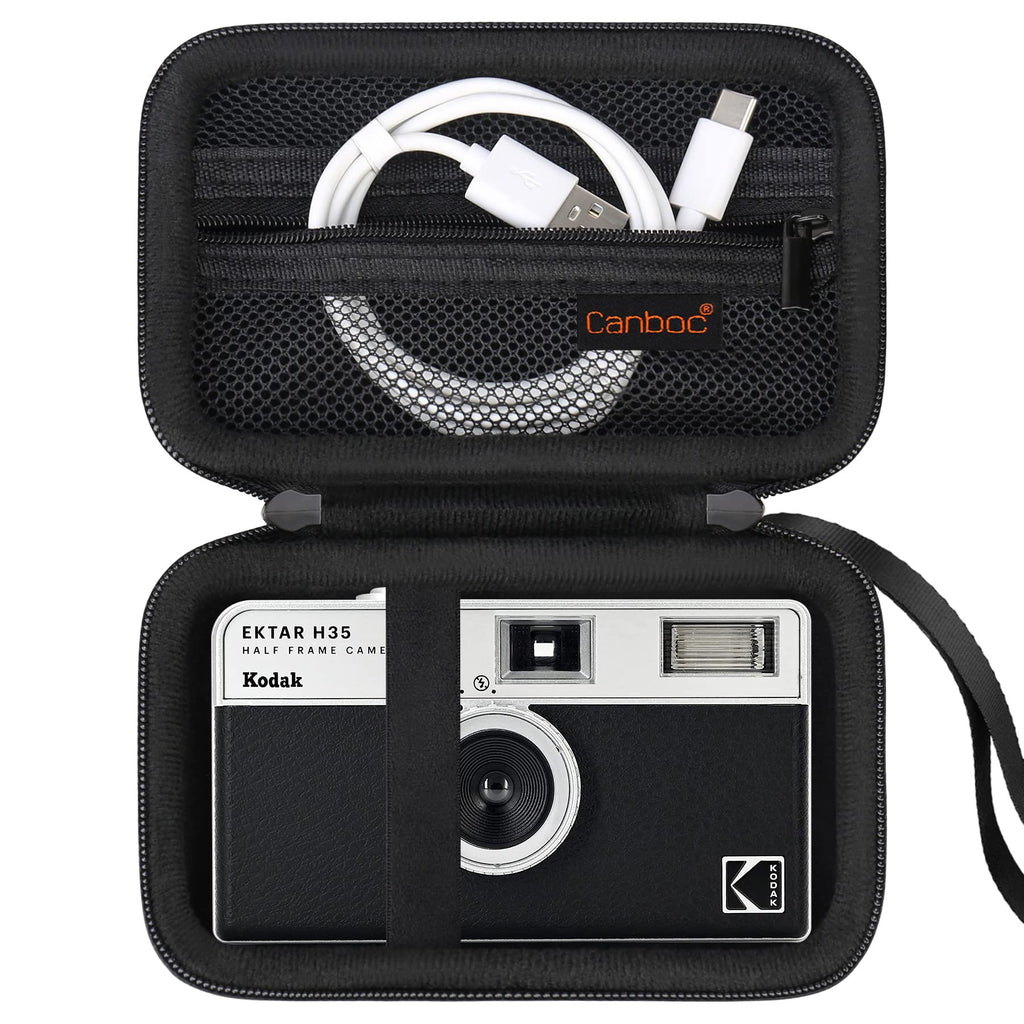  [AUSTRALIA] - Canboc Carrying Travel Case for KODAK EKTAR H35 Half Frame Film Camera, Point and Shoot Camera Bag, Zipper Mesh Pocket fits Film, Batteries, USB Cable, Black (Case Only)