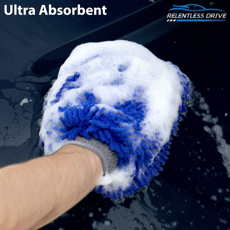  [AUSTRALIA] - Relentless Drive Ultimate Car Wash Mitt (2 Pack, Extra Large) Premium Chenille Microfiber Lint and Scratch Free Sponge Glove Extra Large, 2 Pcs