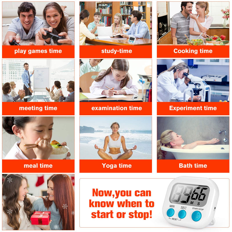  [AUSTRALIA] - Timer, Kitchen Timer, Magnetic Digital Timers Loud Alarm Digital Timer for Cooking 2 Pack (white), Upgrade Silent Classroom Countdown Count Up Timer for Kids and Adults, Back Stand for Food Timer