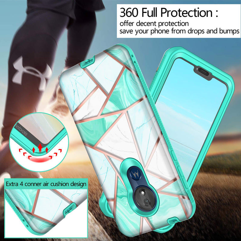  [AUSTRALIA] - Hekodonk for Moto G7 Play/ G7 Optimo Case XT1952DL Case Built in Screen Protector Heavy Duty High Impact PC TPU Full Body Protective Shockproof Anti-Scratch Cover for Moto G7 Play -Marble Mint Marble Mint