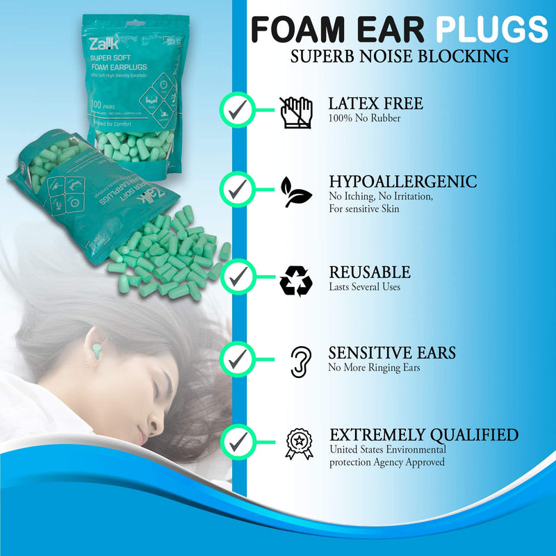  [AUSTRALIA] - (100 Pair) Ear Plugs for Sleeping Noise Cancelling Ear Plugs for Noise Reduction Ultra Soft Foam Earplugs Sound Blocking Sleeping Snoring, Concerts, Airplanes, Travel, Work Loud Noise 35dB Highest NRR