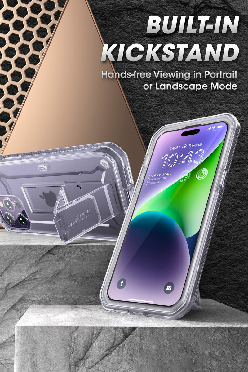  [AUSTRALIA] - SUPCASE Unicorn Beetle Pro Case for iPhone 14 Pro Max 6.7", with Built-in Screen Protector & Kickstand & Belt-Clip Heavy Duty Rugged Case (Clear) Clear
