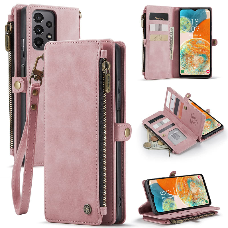 [AUSTRALIA] - Defencase Samsung Galaxy A23 5G/4G Case, Samsung A23 5G Case Wallet for Women and Men, Fashion PU Leather Magnetic Flip Strap Zipper Card Holder Wallet Phone Case for Galaxy A23 5G, Elegant Rose Pink