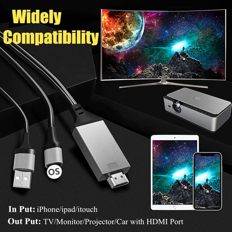 [Apple MFi Certified]Compatible with iPhone iPad to HDMI Adapter Cable,1080P Digital AV Connector Cord for iPhone12/11/11pro max/XR/XS/X/8/7 iPad Pro Air Mini iPod to TV/Projector/Monitor-6.6ft Black - LeoForward Australia