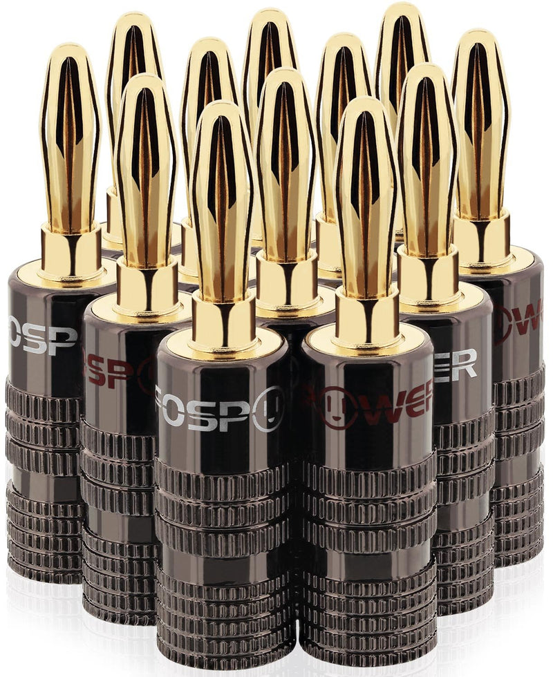  [AUSTRALIA] - FosPower Banana Plugs 6 Pairs / 12 pcs, Closed Screw 24K Gold Plated Banana Speaker Plug Connectors for Speaker Wire, Wall Plate, Home Theater, Audio/Video Receiver, Amplifiers and Sound Systems