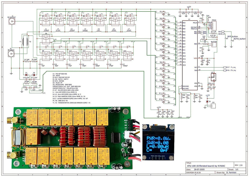  [AUSTRALIA] - Malahit ATU-100 Antenna Tuner DIY Kits 1.8-50MHz atu100 Automatic Antenna Tuner by N7DDC 7x7 0.96 Inch OLED SMT and chip soldered 3.2 Version Firmware Programmed Unassembled